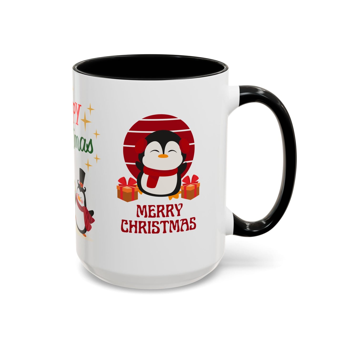 Penguins, Merry Christmas - Accent Coffee Mug (11, 15oz)