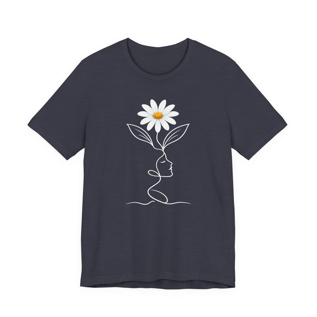 Daisy Woman Face T-Shirt, Minimalist Floral Line Art Tee - 14522
