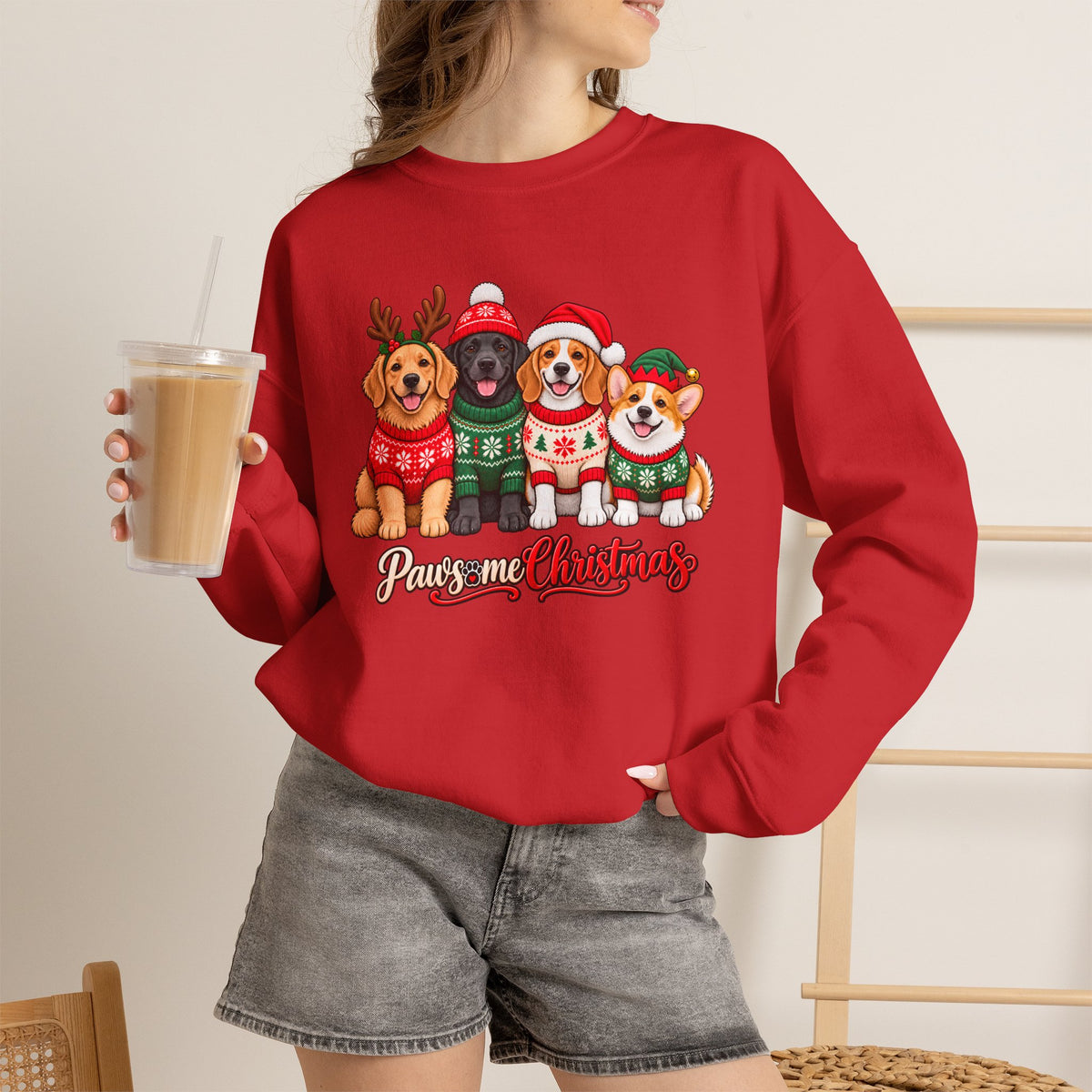 Pawsome Christmas Sweatshirt,  Cute Festive Dogs Crewneck - 14558