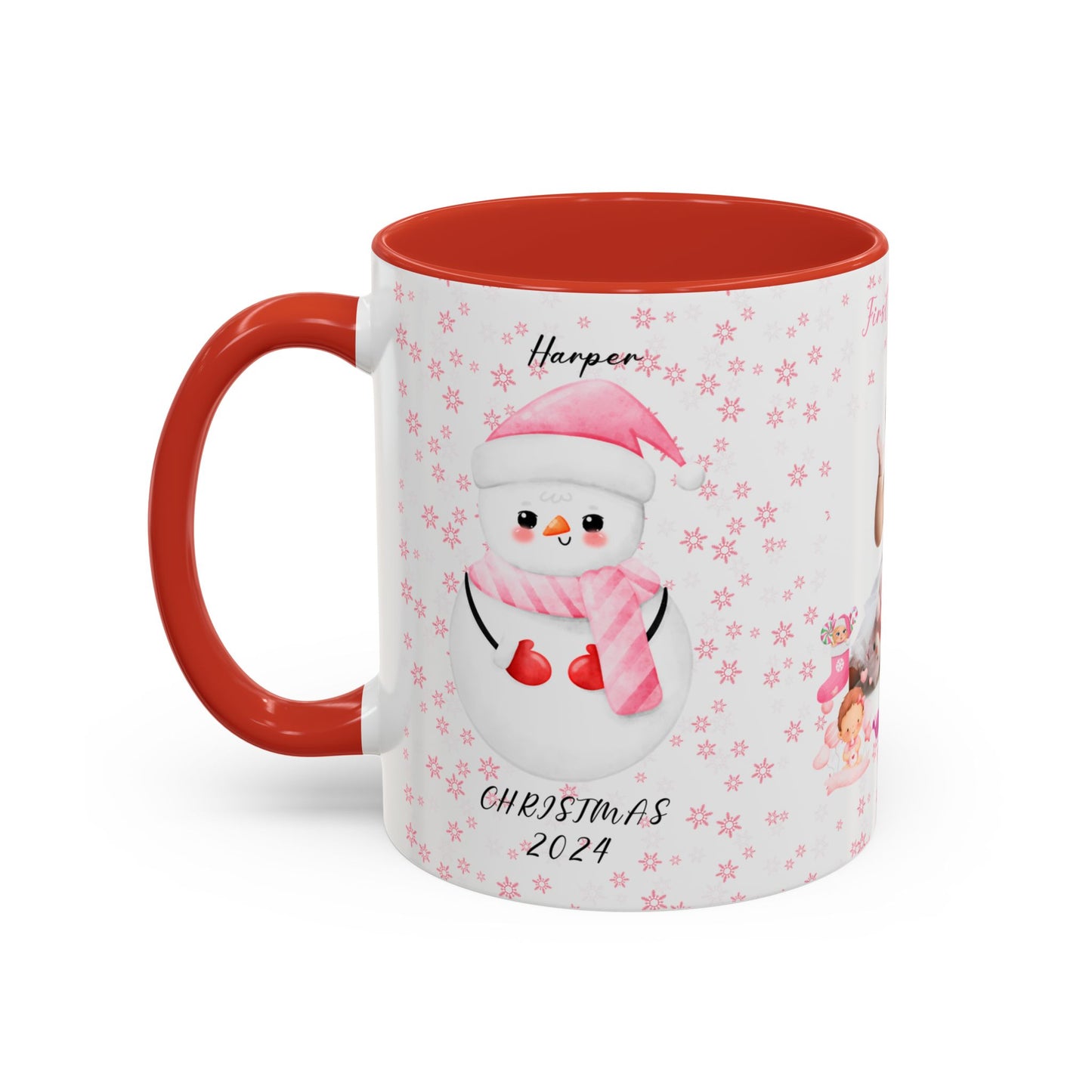 First Christmas, Baby Girl, Customizable - Accent Coffee Mug (11, 15oz) - 10001