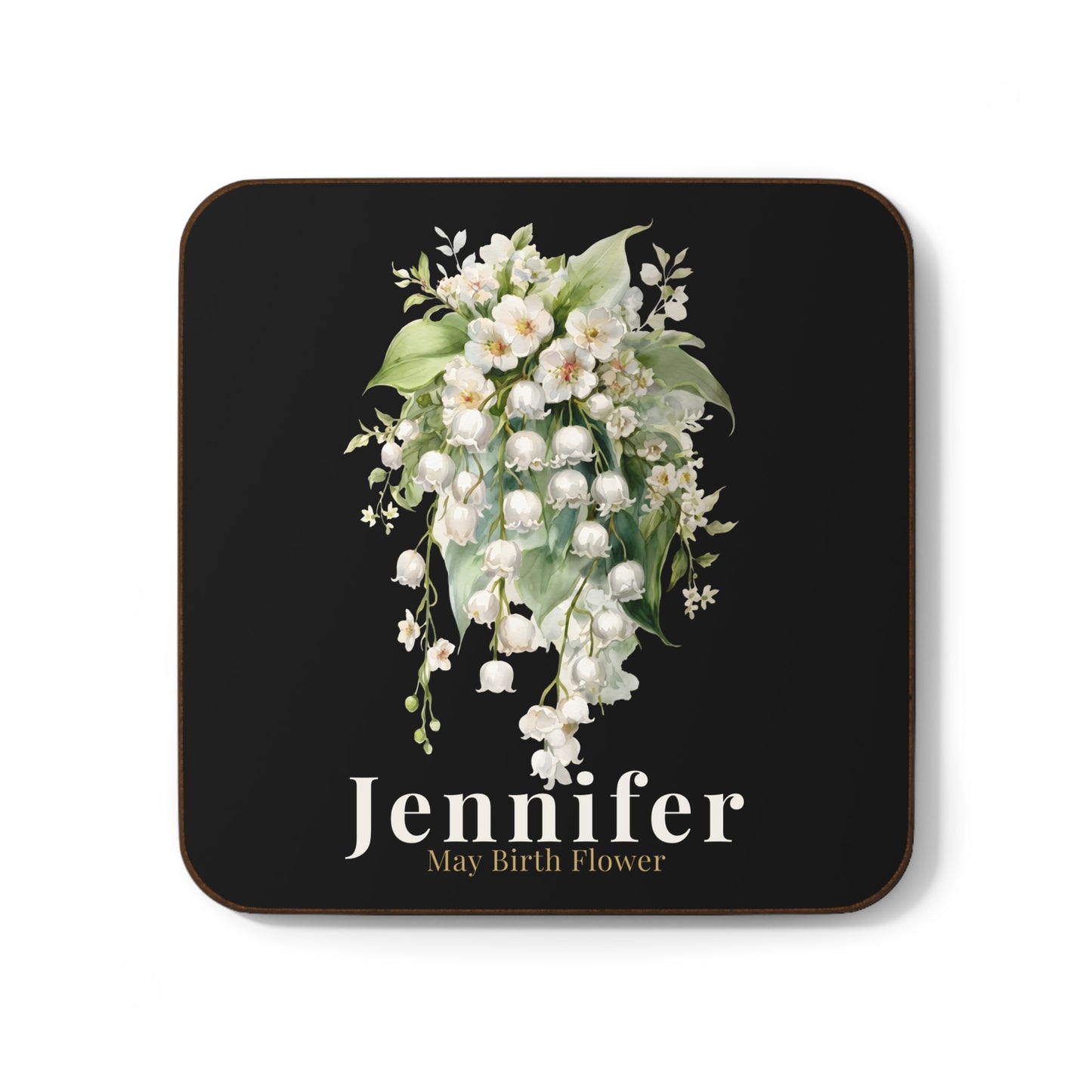 Personalized Lily of the Valley Coaster – Jennifer May Birth Flower Hardboard Coaster - 14890