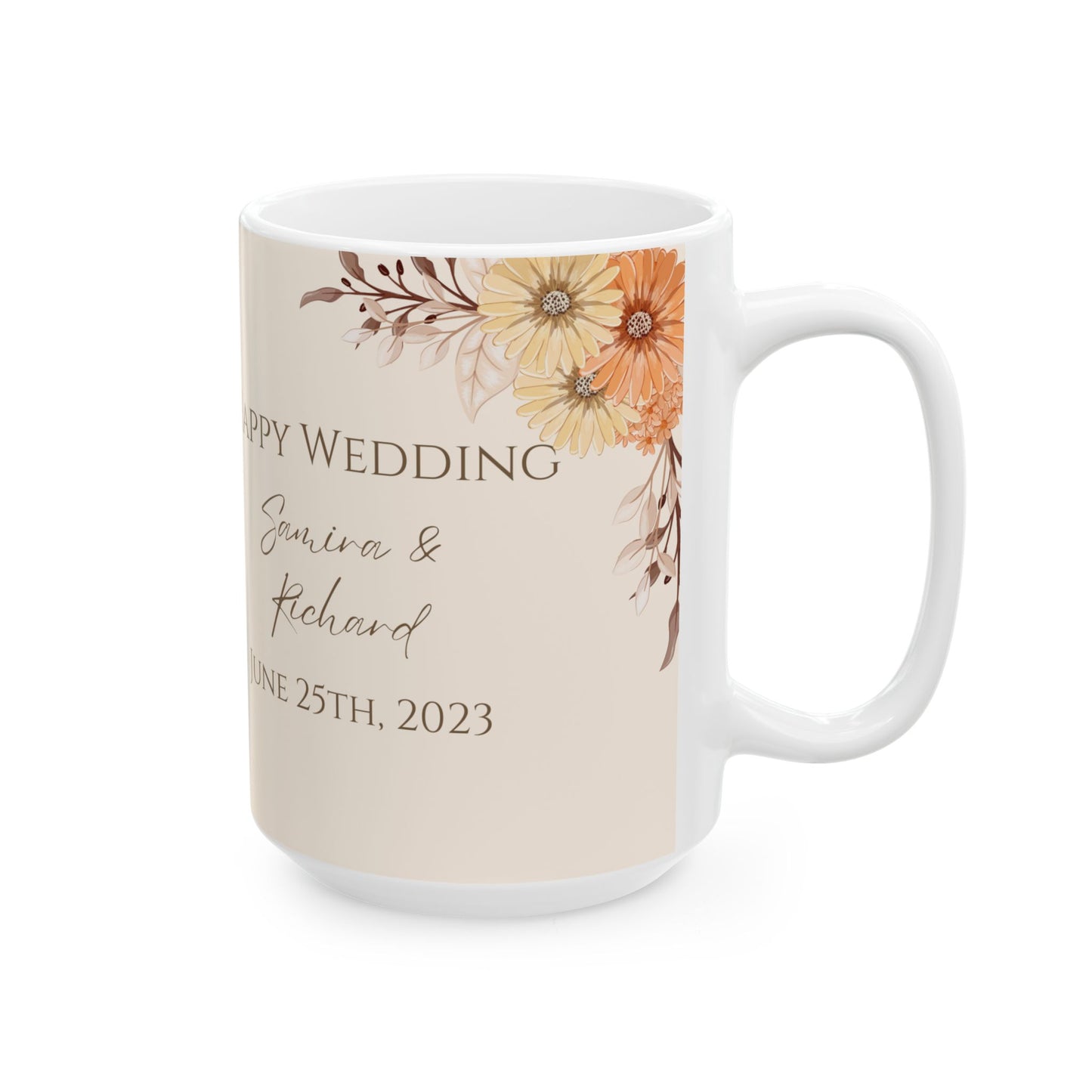 Happy Wedding, Details Customizable - Ceramic Mug, (11oz, 15oz) - 10964