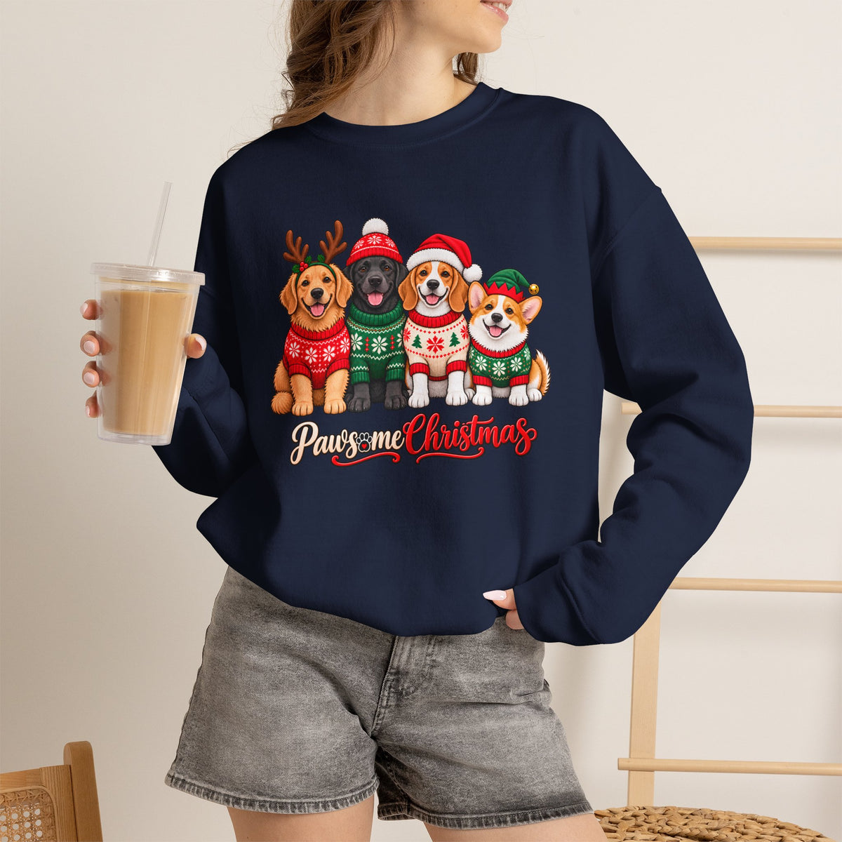 Pawsome Christmas Sweatshirt,  Cute Festive Dogs Crewneck - 14558