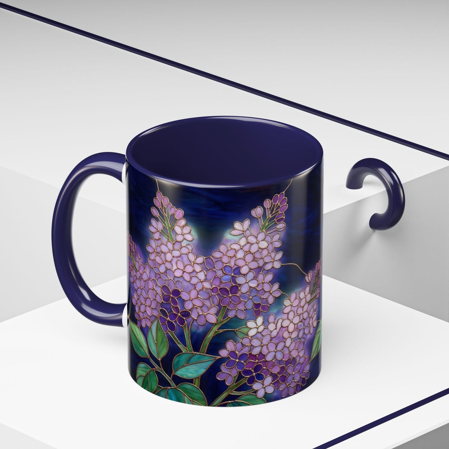 Lilac Blossoms Accent Coffee Mug — Stained Glass Design (11/15 oz) - 14574