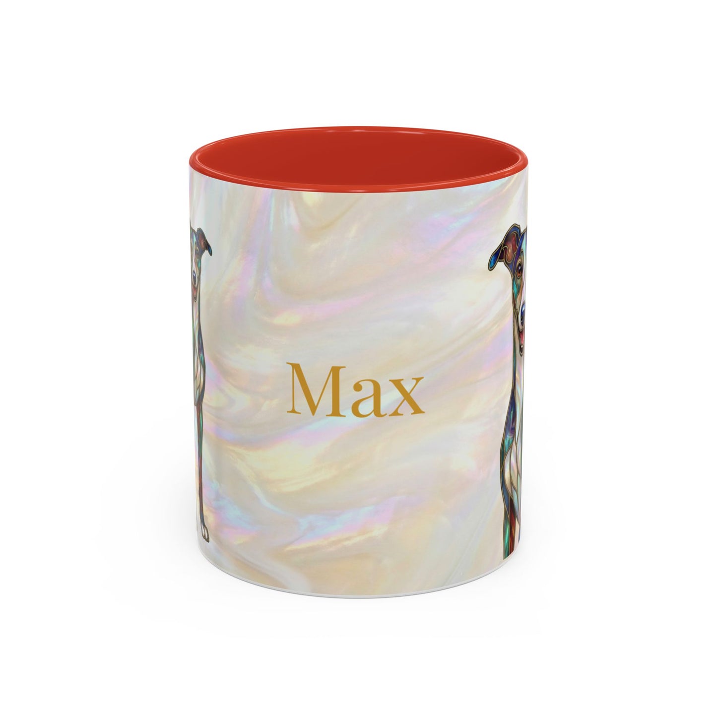 Personalized Greyhound Coffee Mug – Stained Glass Dog Accent Mug (Name Customizable)  - 14523