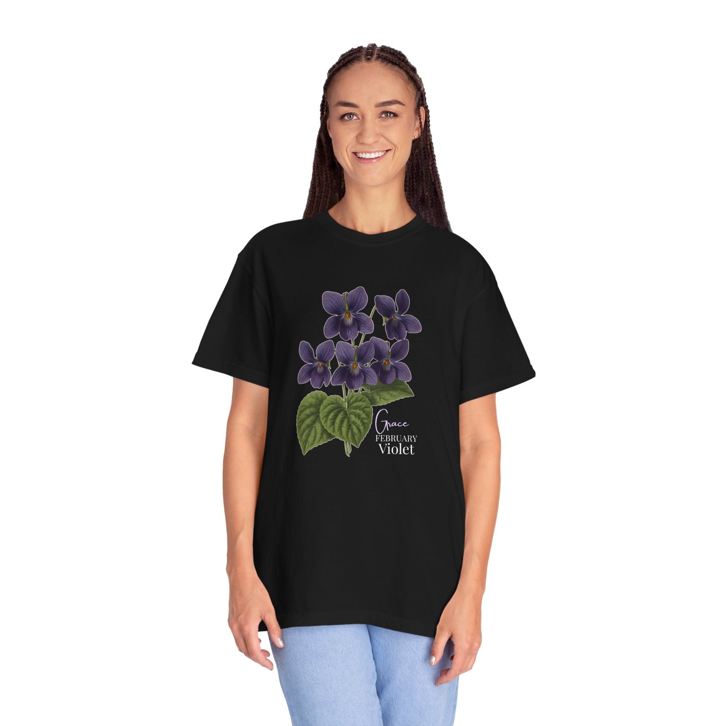 February Birth Flower Violet T-Shirt – Heavyweight Garment-Dyed Tee - 14694