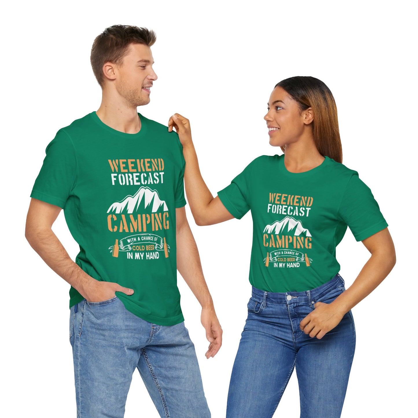 Camping: Weekend Forecast, Camping With A Chance Of Cold Beer In My Hand - Unisex Jersey Short Sleeve Tee - 12570