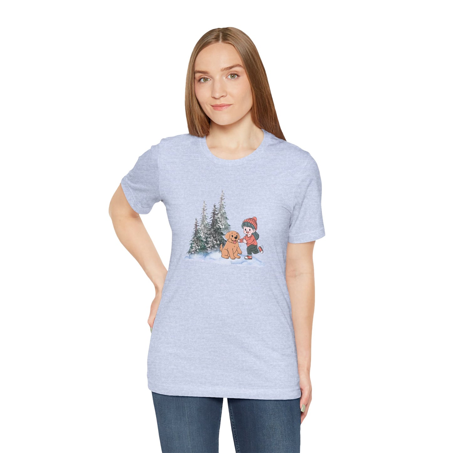 Winter Trees, Girl & Puppy - Unisex Jersey Short Sleeve Tee - 10279