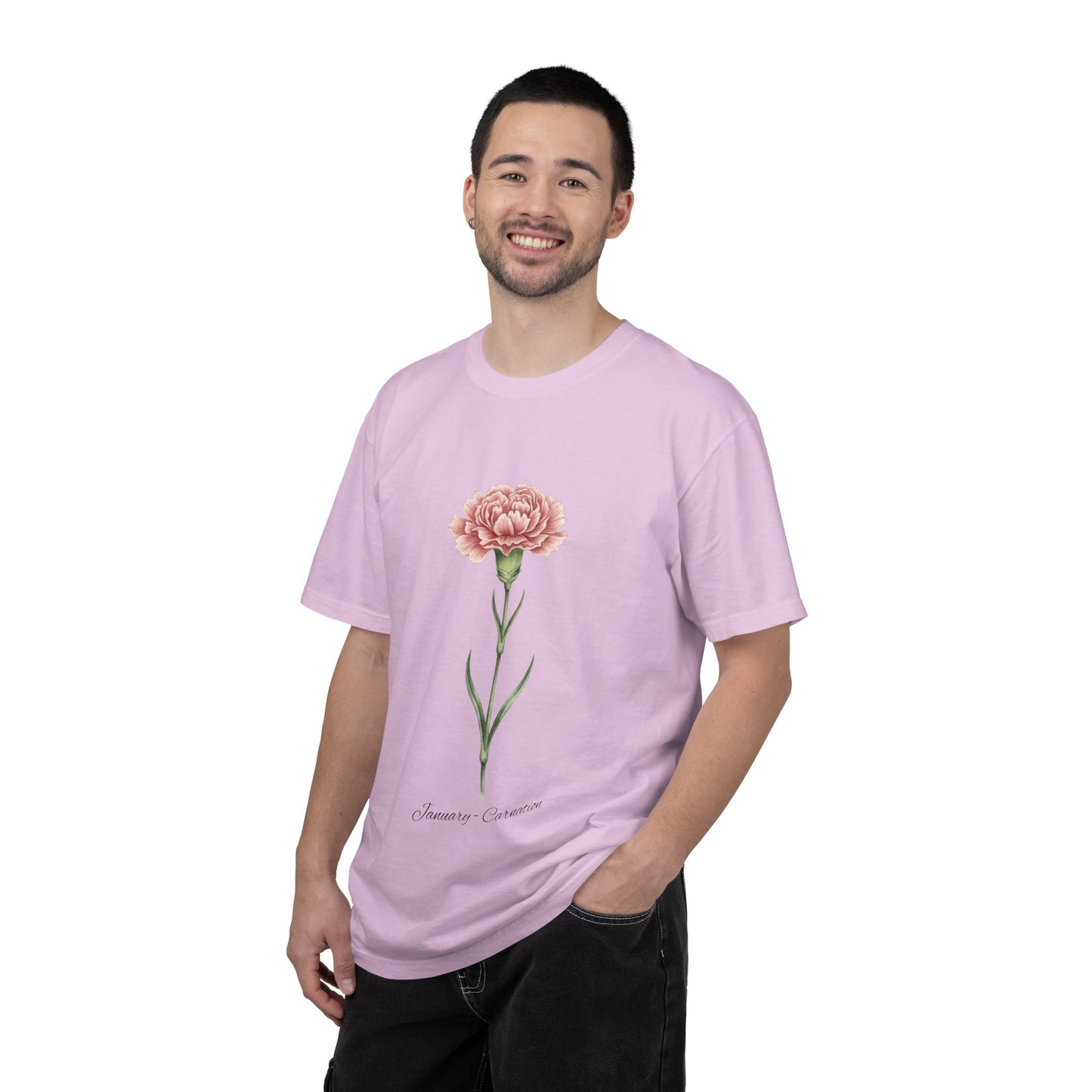 January Birth Flower Carnation T-Shirt – Heavyweight Garment-Dyed Tee - 14686