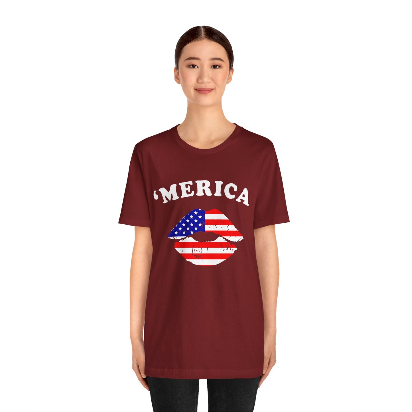 'Merica Unisex Jersey Tee, Patriotic Short Sleeve Shirt, USA Flag Design, Independence Day Apparel, Festival Wear, Summer Casual - 13519