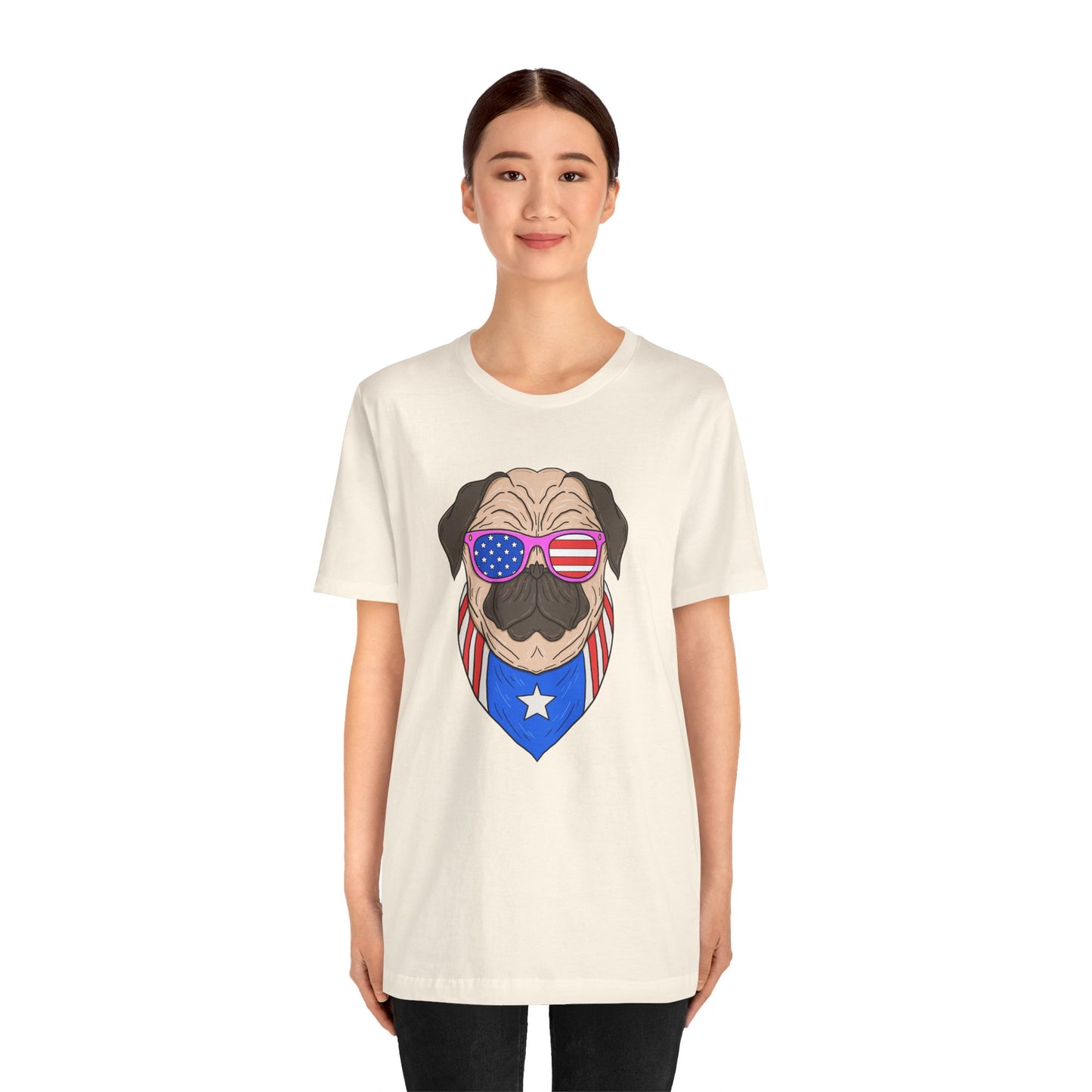 Patriotic Pug Tee, Independence Day T-Shirt, Dog Lovers Gift, Summer Casual Wear, Fun Family Outing Shirt - 13733