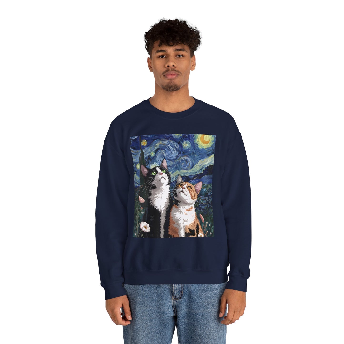 Van Gogh Style Cat Art Sweatshirt - Cozy Unisex Crewneck, Valentines Day Gift for Cat Lovers - 14768