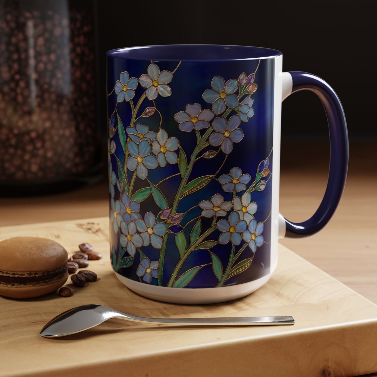 Forget-Me-Not Accent Coffee Mug — Stained Glass Design (11/15 oz) - 14564