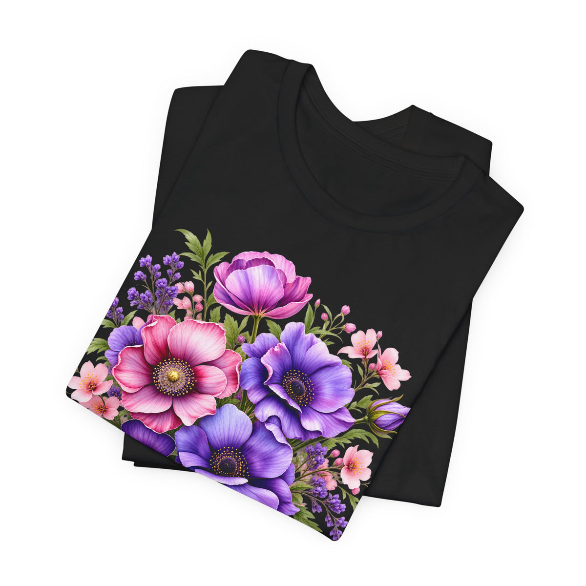 Purple & Pink Floral Bouquet T-Shirt, Colorful Botanical Flower Tee - 14537