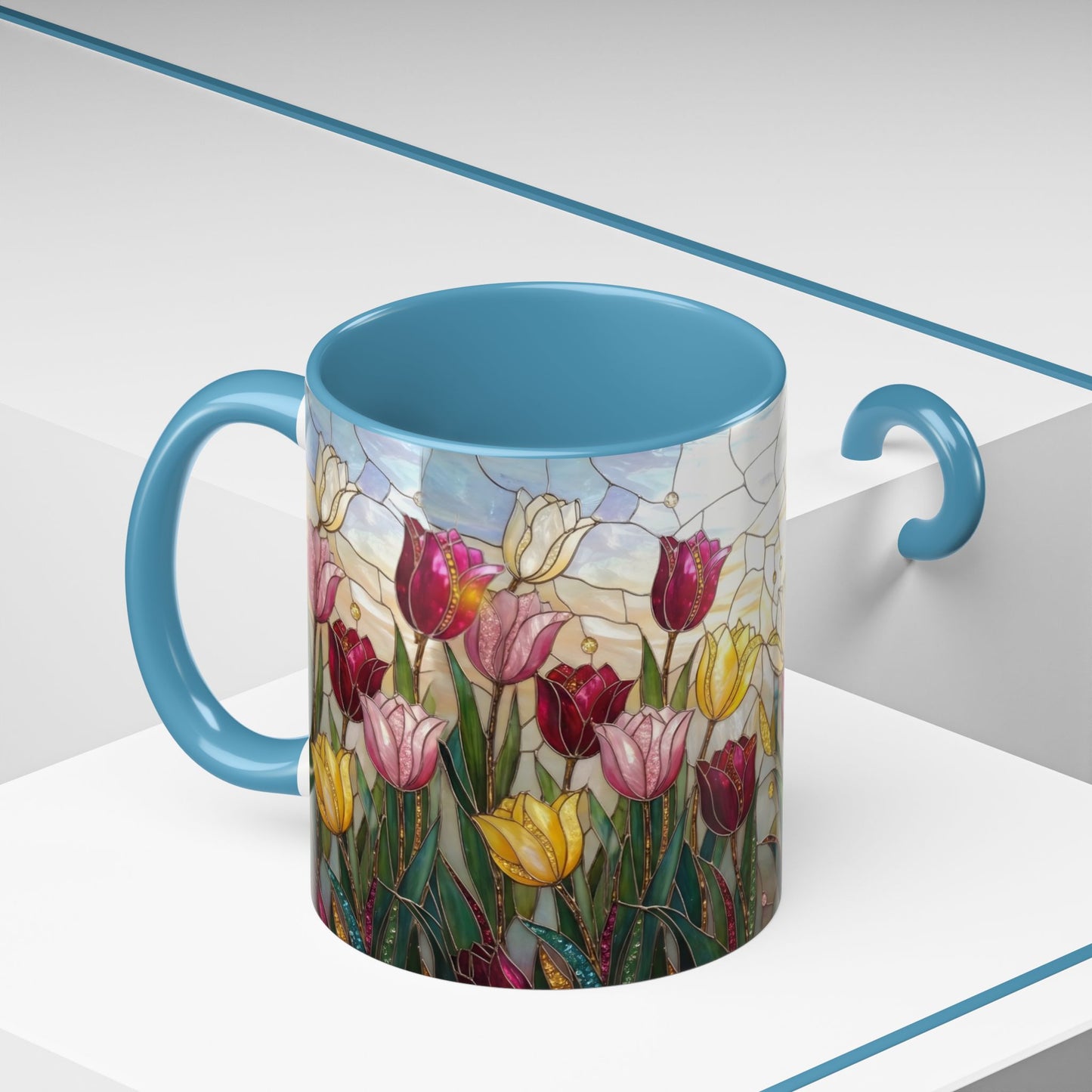 Tulip Stained Glass Accent Coffee Mug — Floral Spring Tea & Coffee Cup (11/15oz) - 14525
