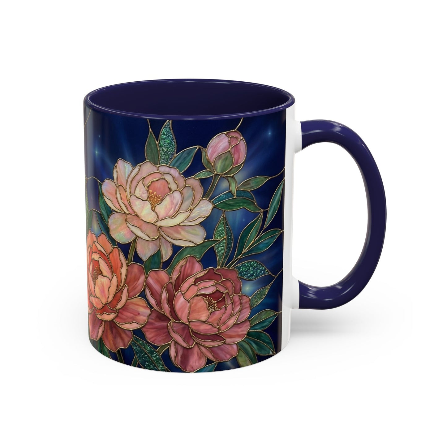 Peony Floral Coffee Mug — Stained Glass Design (11/15oz) -14580