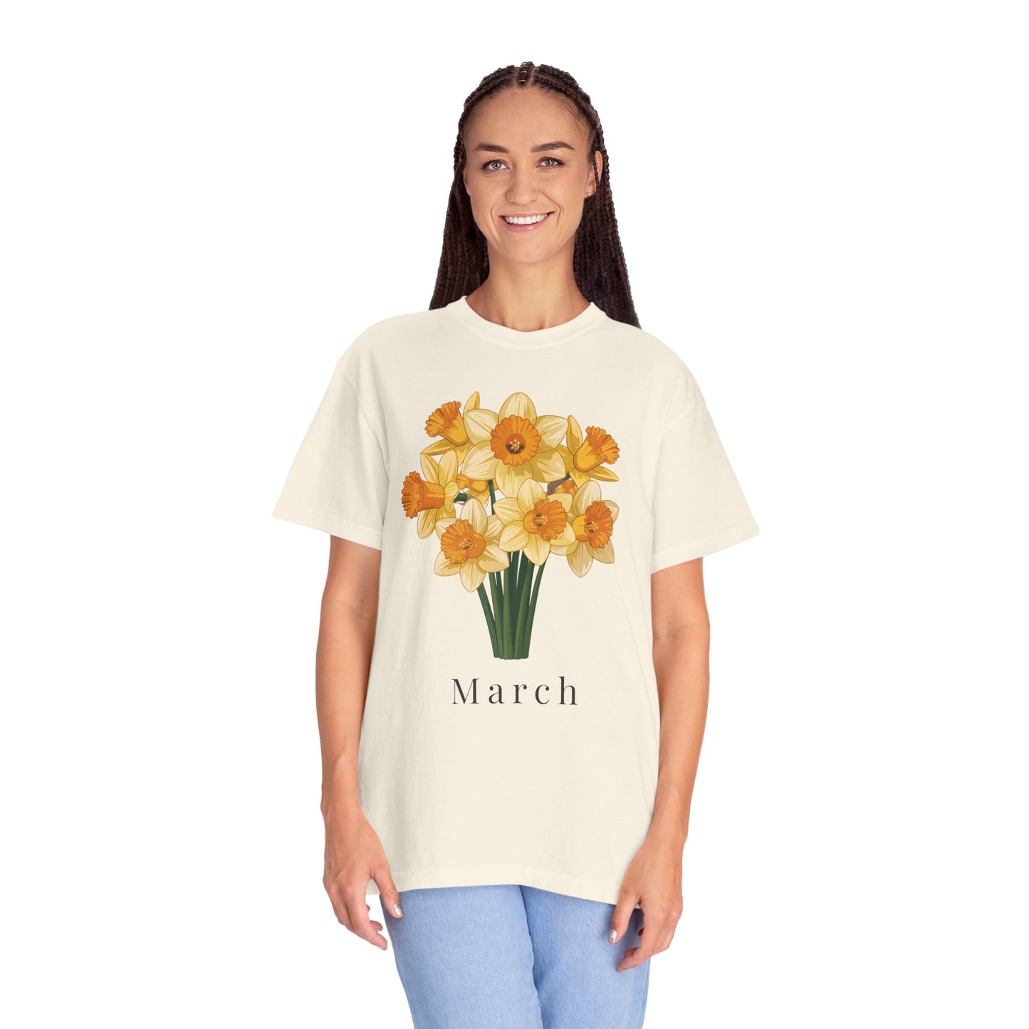 March Birth Flower T-Shirt – Daffodil Floral Birthday Tee for Women - 14794