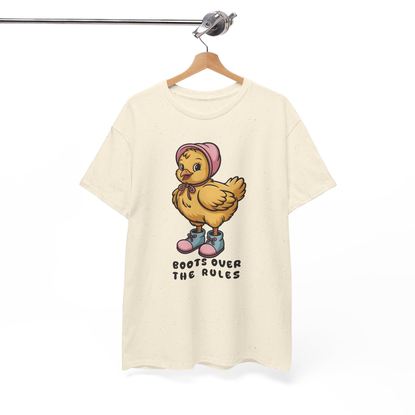 Cute Chick in Boots T-Shirt – “Boots Over The Rules” Funny Chicken Graphic Tee Gift - 14858