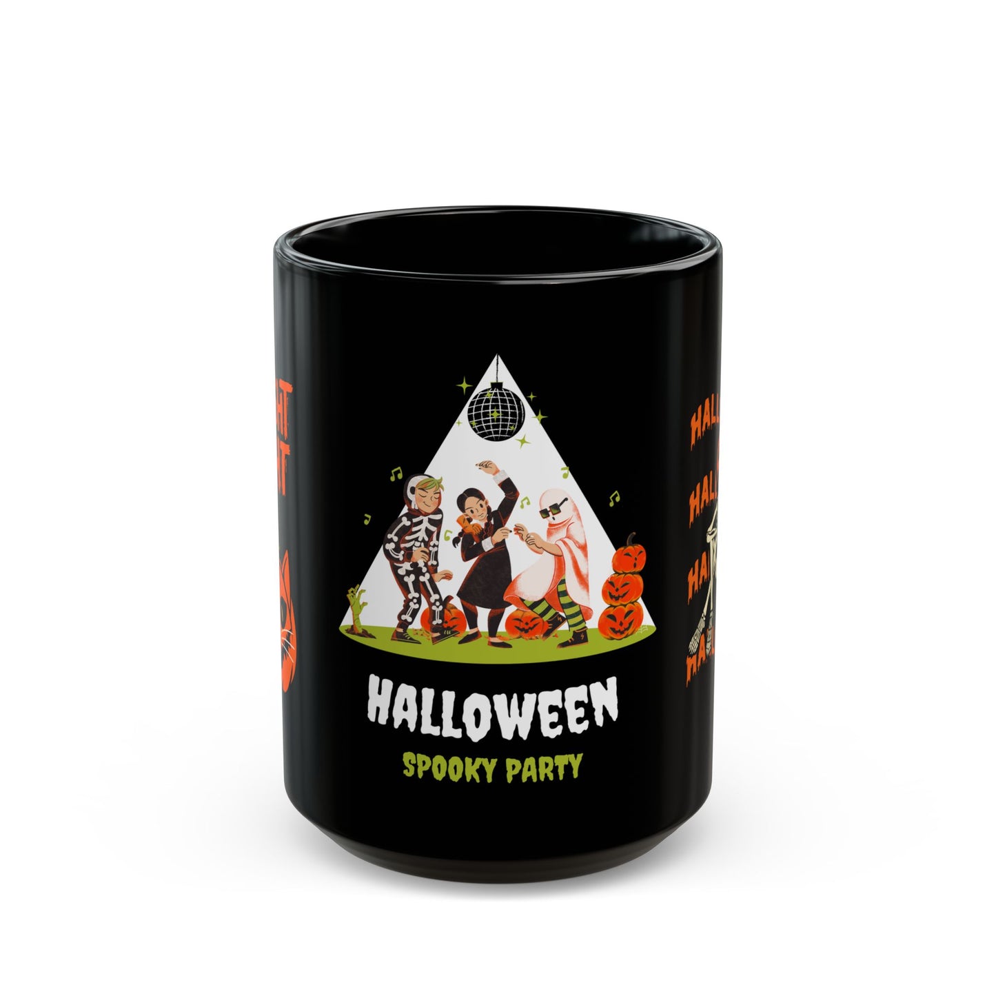 Halloween, Spooky Party - Black Mug (11oz, 15oz) | 11oz,Back-to-School,Black base,Ceramic,Coffee Mugs,Glossy,Home & Living,Mugs,Seasonal Picks,Sublimation