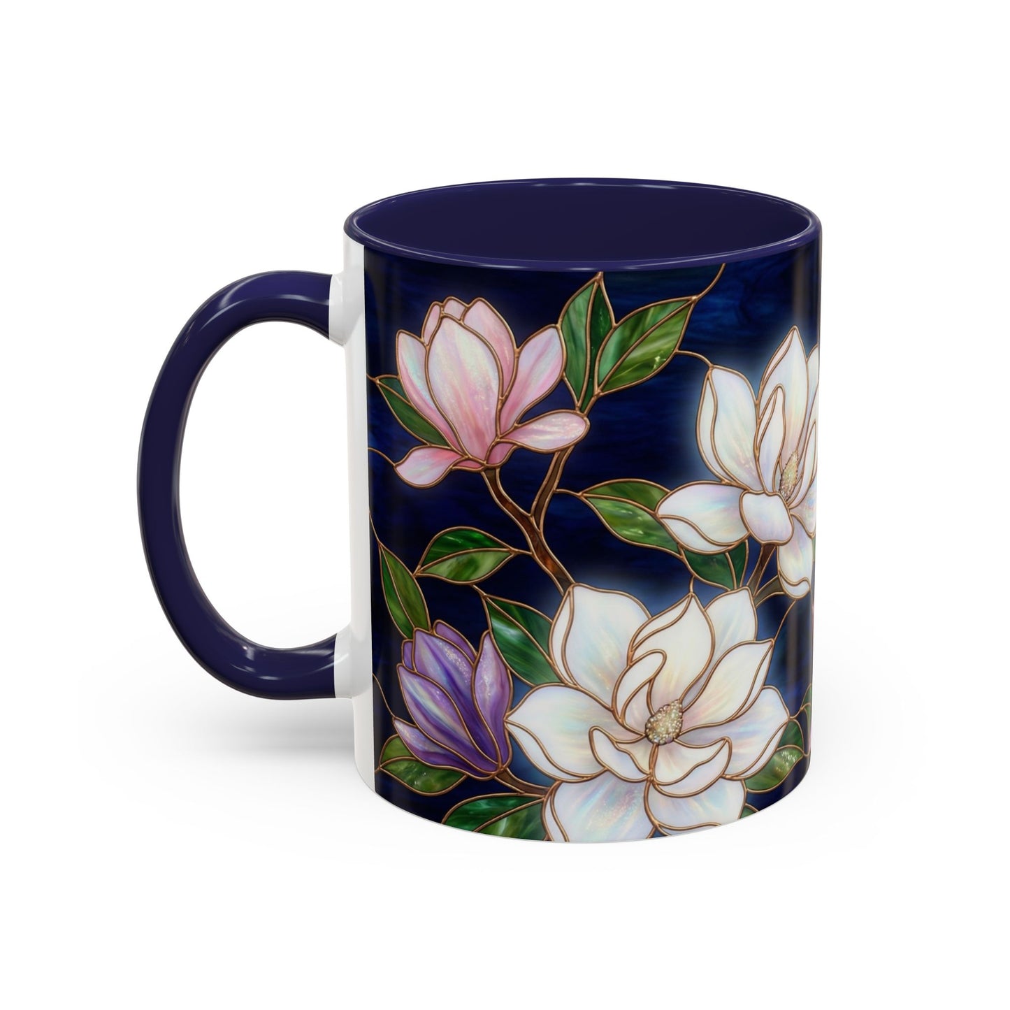 Magnolia Floral Accent Coffee Mug — Stained Glass Design (11/15 oz) - 14577