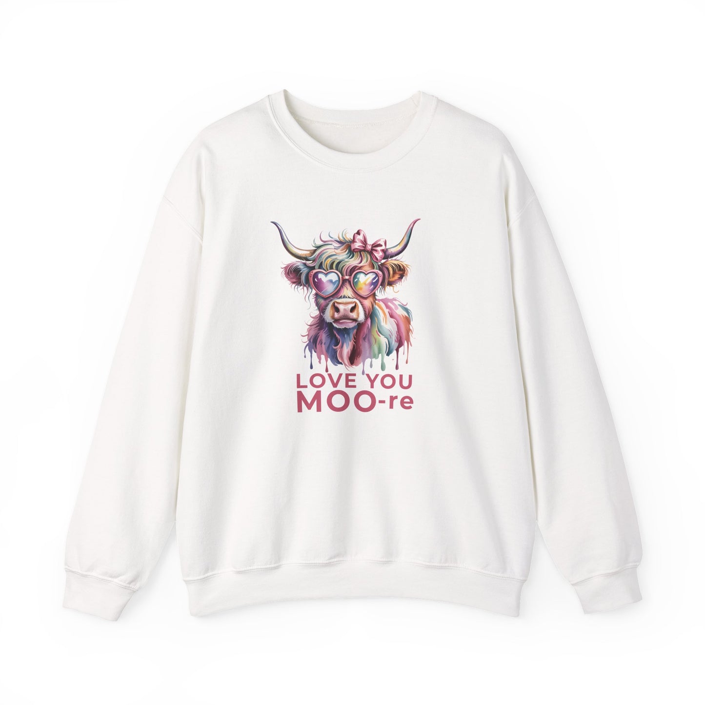 Love You Moo-re Highland Cow Sweatshirt – Cute Valentine’s Day Crewneck Pullover, Funny Romantic Gift for Her or Him - 14786