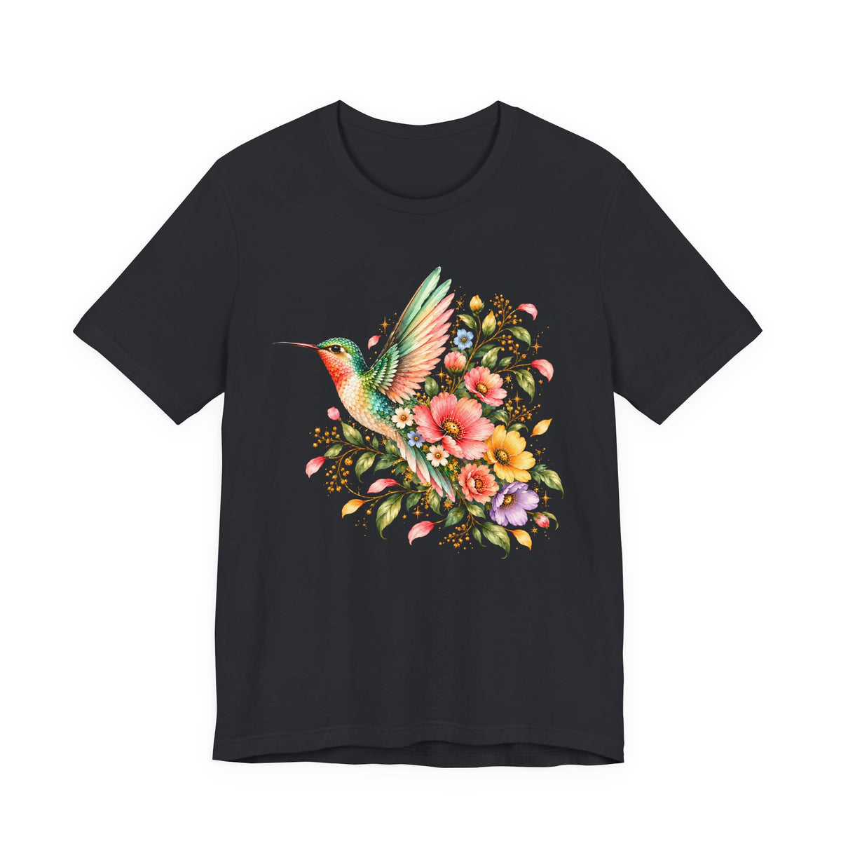 Colorful Hummingbird Floral T-Shirt, Nature Lover Tee - 14516