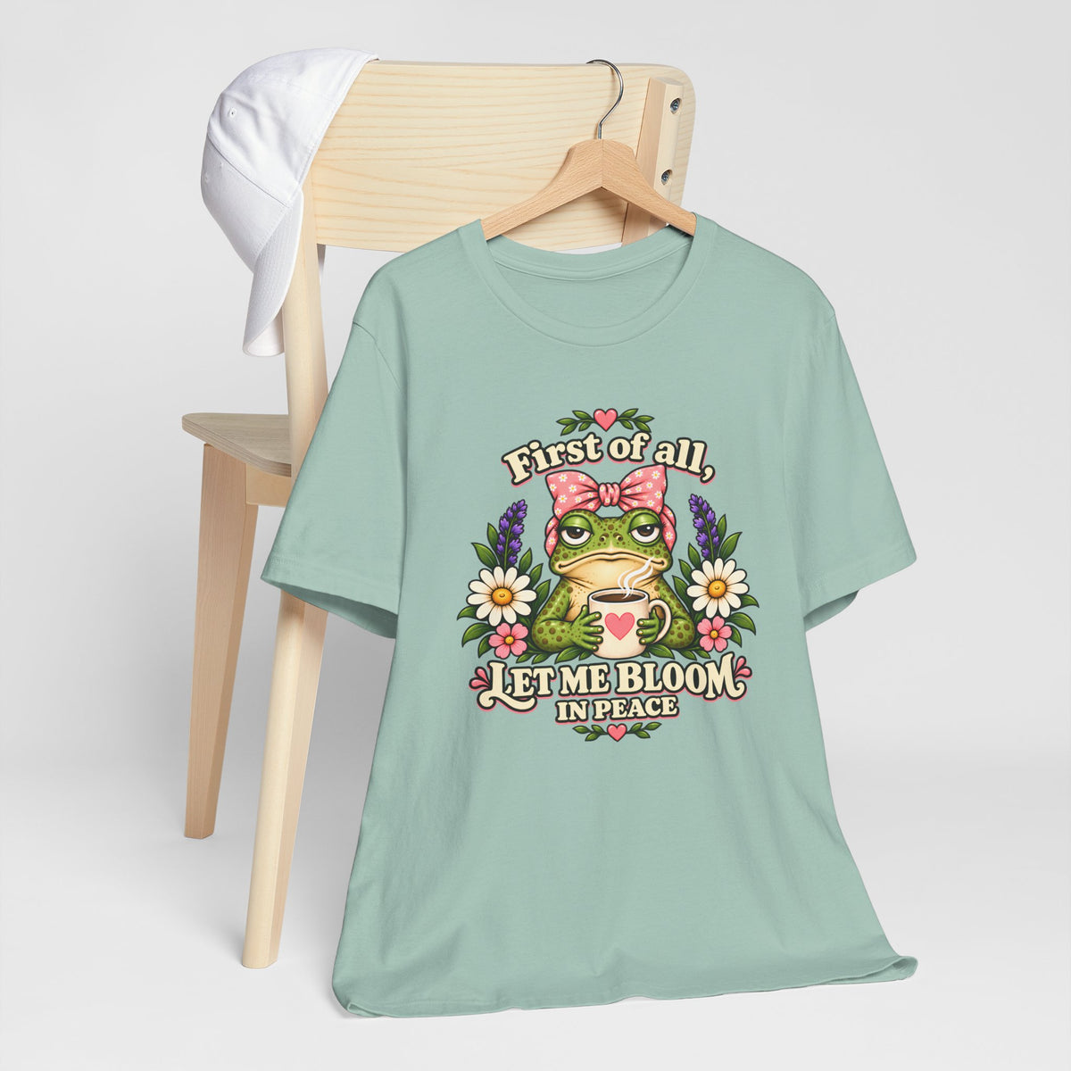 Let Me Bloom in Peace Frog T-Shirt, Cute Floral Coffee Tee - 14500
