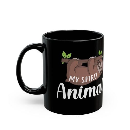 Yoga: Sloth Spirit Animal Mug, Black Ceramic Coffee Cup, Gift for Sloth Lovers - 13212