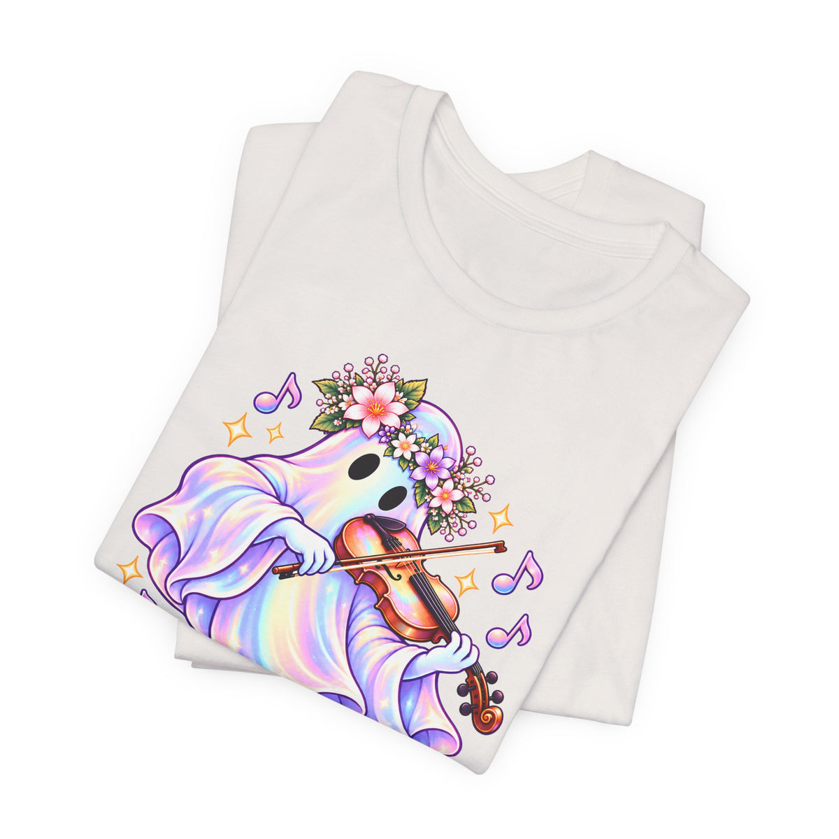 Ghost Violin T-Shirt, Cute Pastel Floral Music Lover Tee - 14528