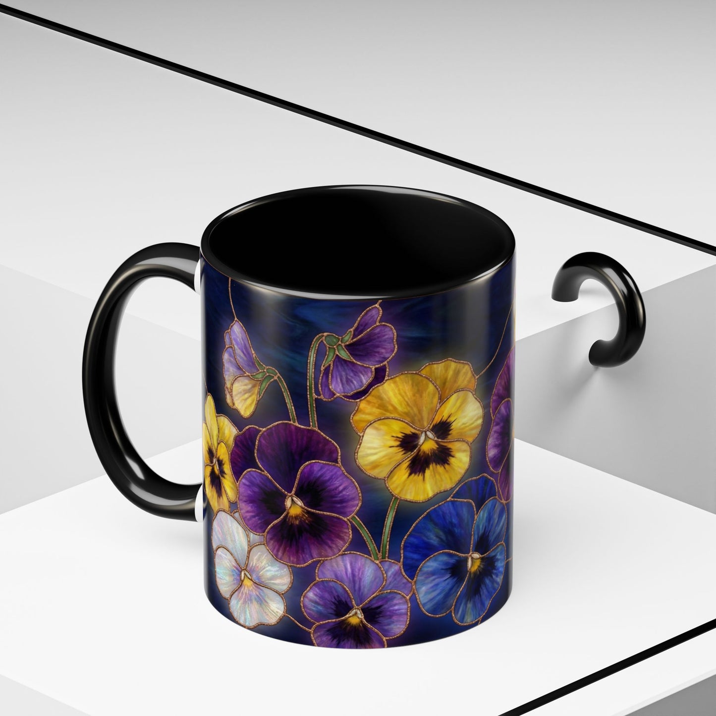 Pansy Floral Accent Coffee Mug — Stained Glass Design (11/15oz) - 14544