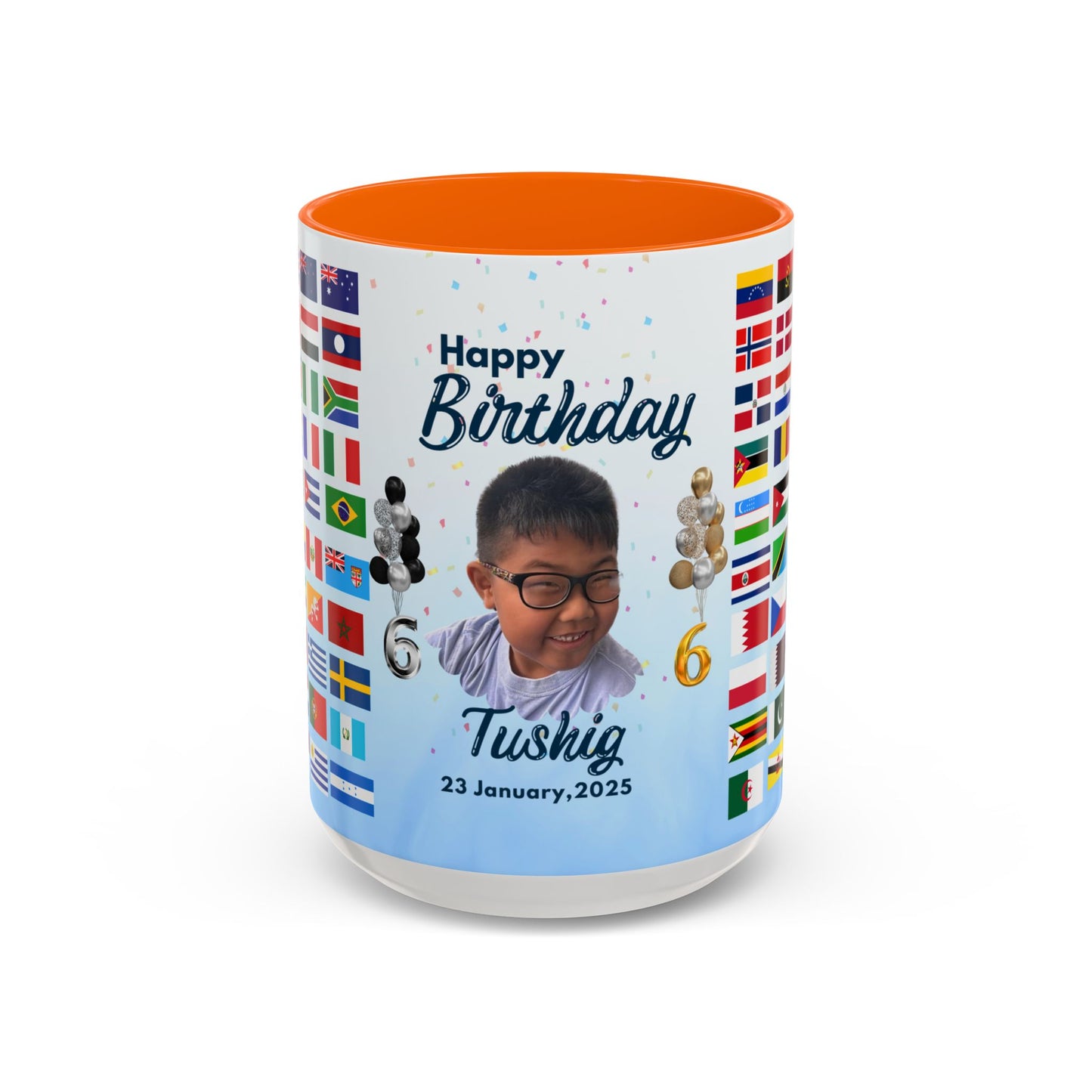 Kids, Happy Birthday, World Flag Fan, Details Customizable - Accent Coffee Mug (11, 15oz) - 11232