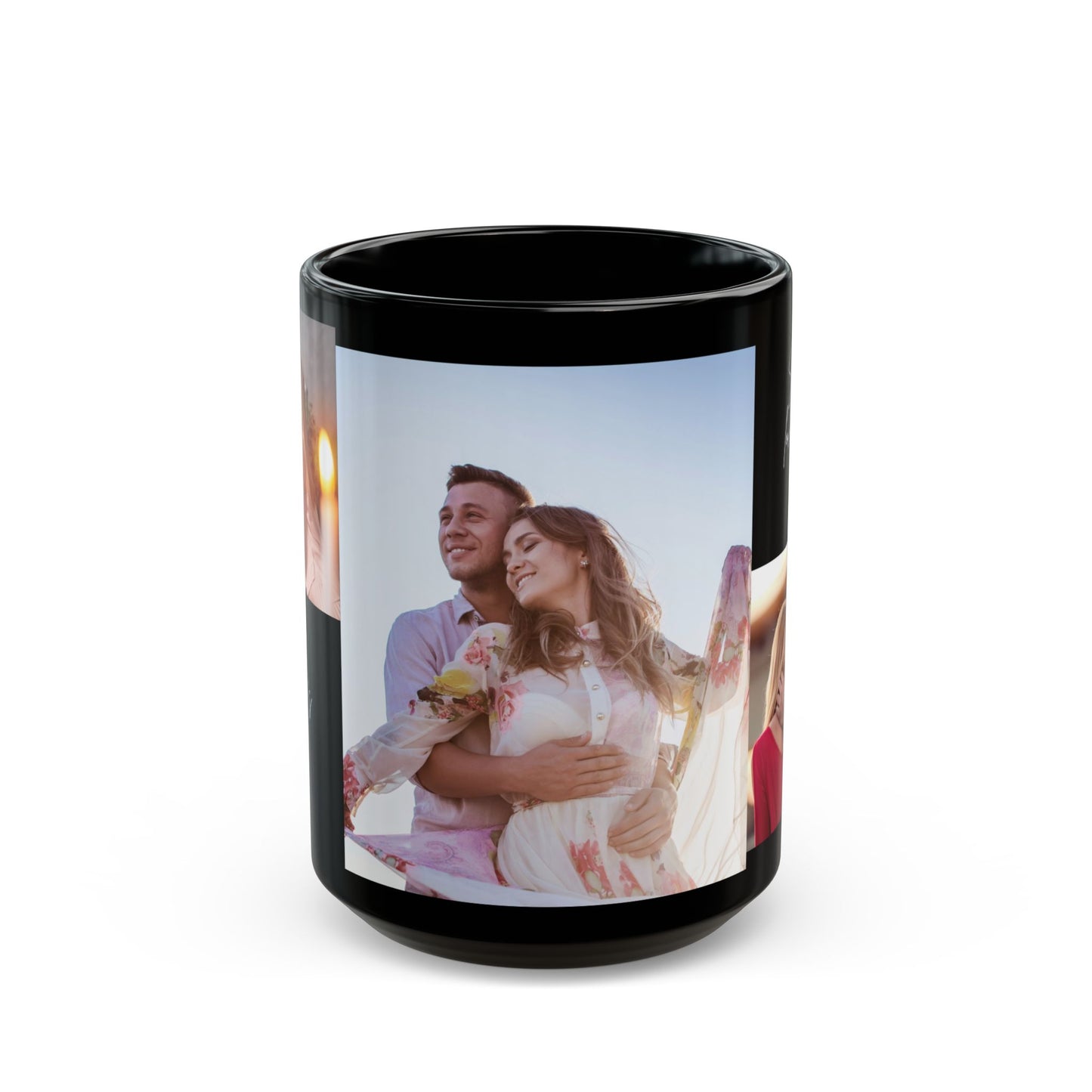 Happy Valentine's Day, Couple's Photos, Customizable - Black Mug (11oz, 15oz) - 11004