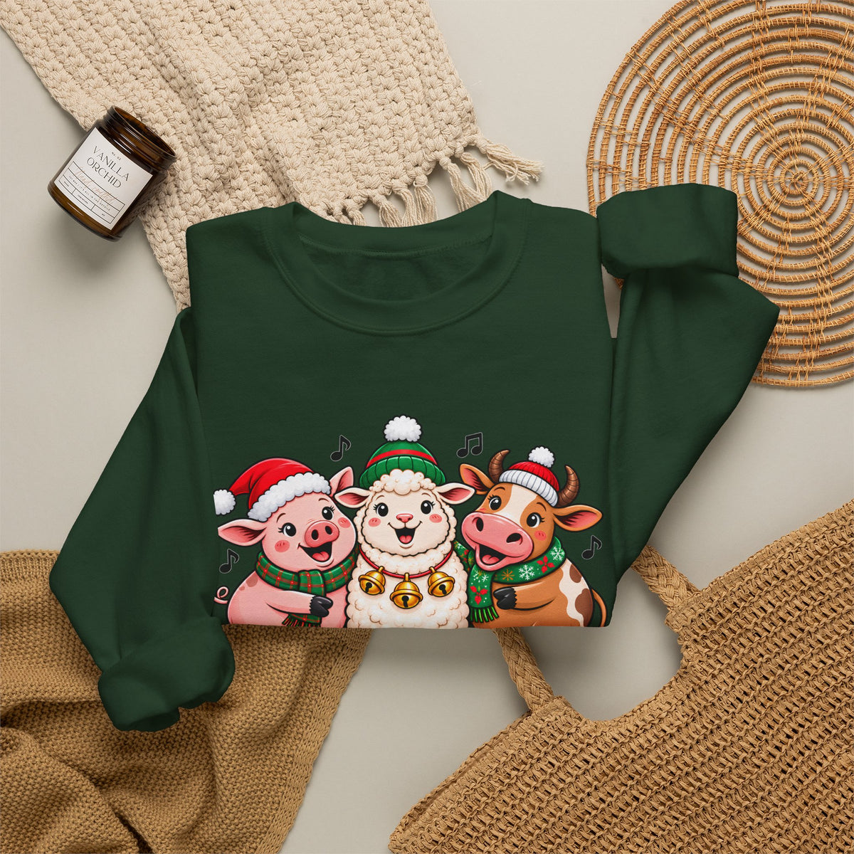 Christmas Farm Animal Friends Sweatshirt, Cute Holiday Crewneck - 14560