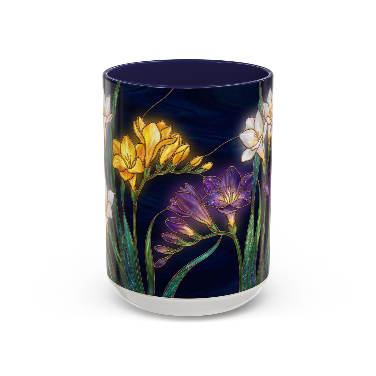 Freesia Floral Accent Coffee Mug — Stained Glass Design (11/15 oz) - 14566