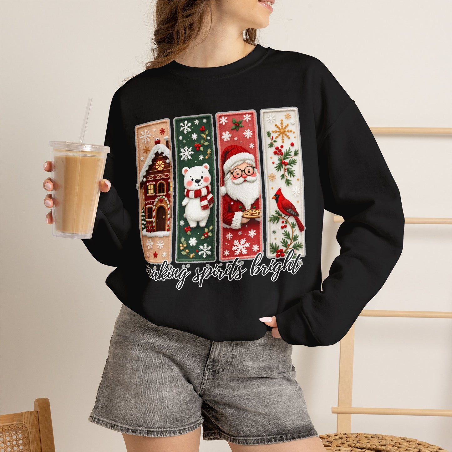 Making Spirits Bright Christmas Crewneck Sweatshirt, Holiday Graphic Sweater - 14932