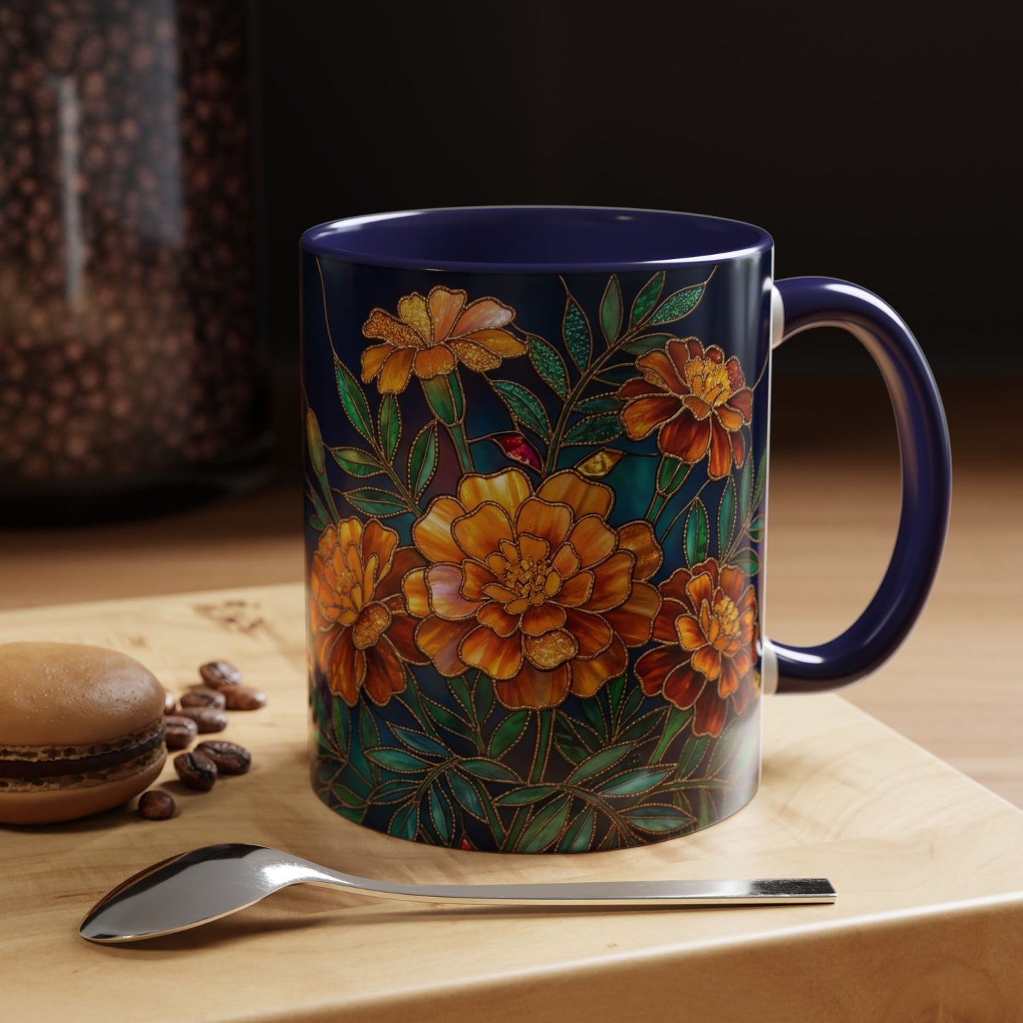 Marigold Floral Accent Coffee Mug — Dark Botanical 11/15oz - 14578