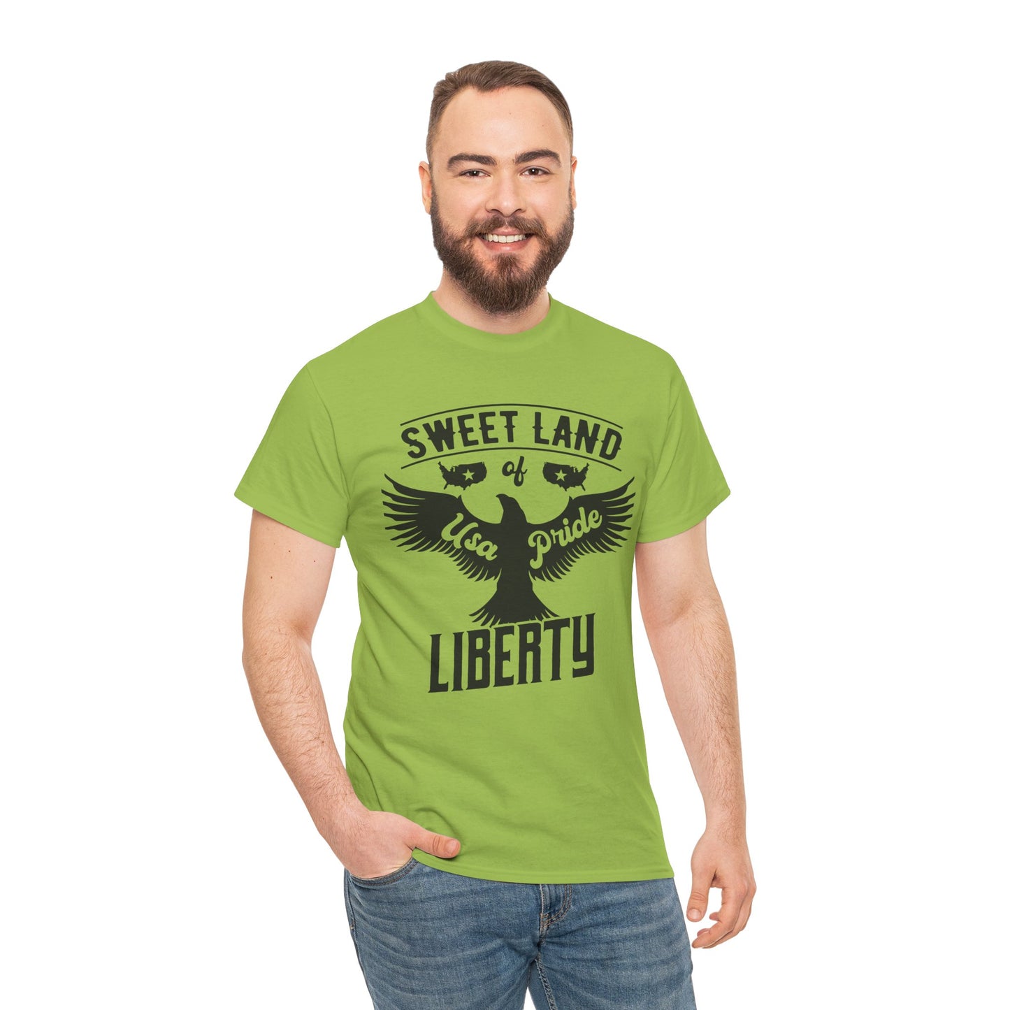 Sweet Land of Liberty Design, Unisex Heavy Cotton Tee: Patriotic T-shirt, Gift for Freedom Lovers, Casual Wear, Independence Day Shirt - 13492