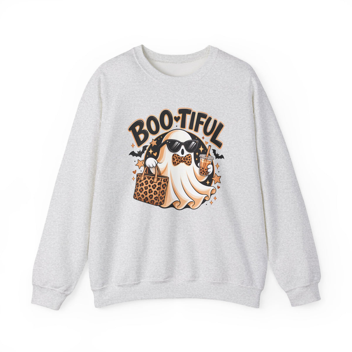 Boo-tiful Halloween Ghost Sweatshirt,  Leopard Print Crewneck - 14523