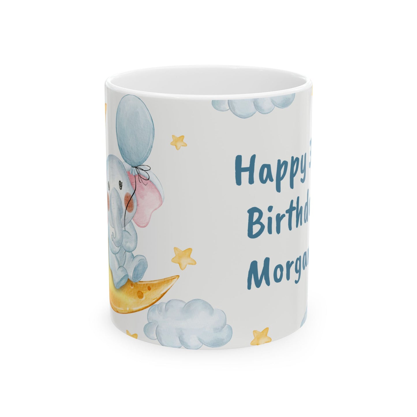 Happy Birthday Elephant Ceramic Mug | Custom Gift For Kids, Cute Animal Mug, Kids Birthday - 13954