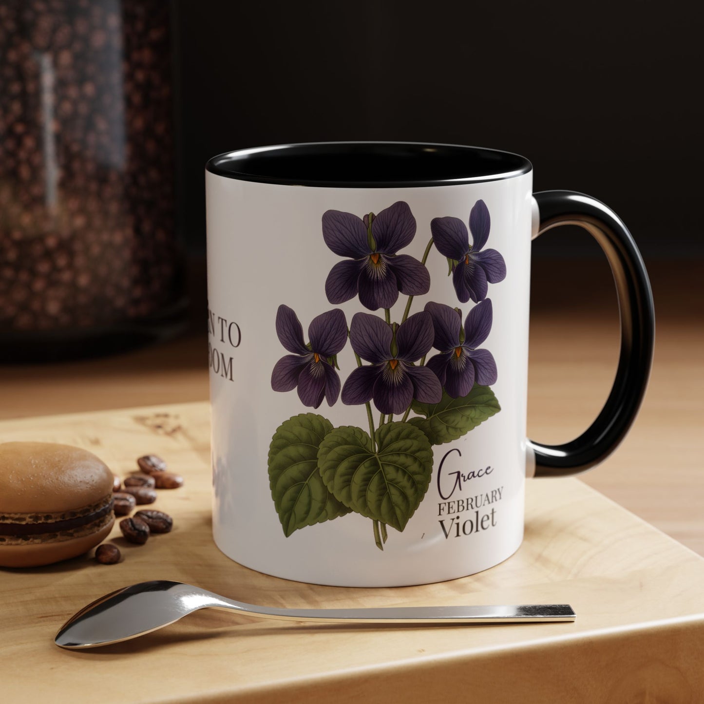 February Birth Flower Violet Mug – Personalized Name Coffee Cup - 14687