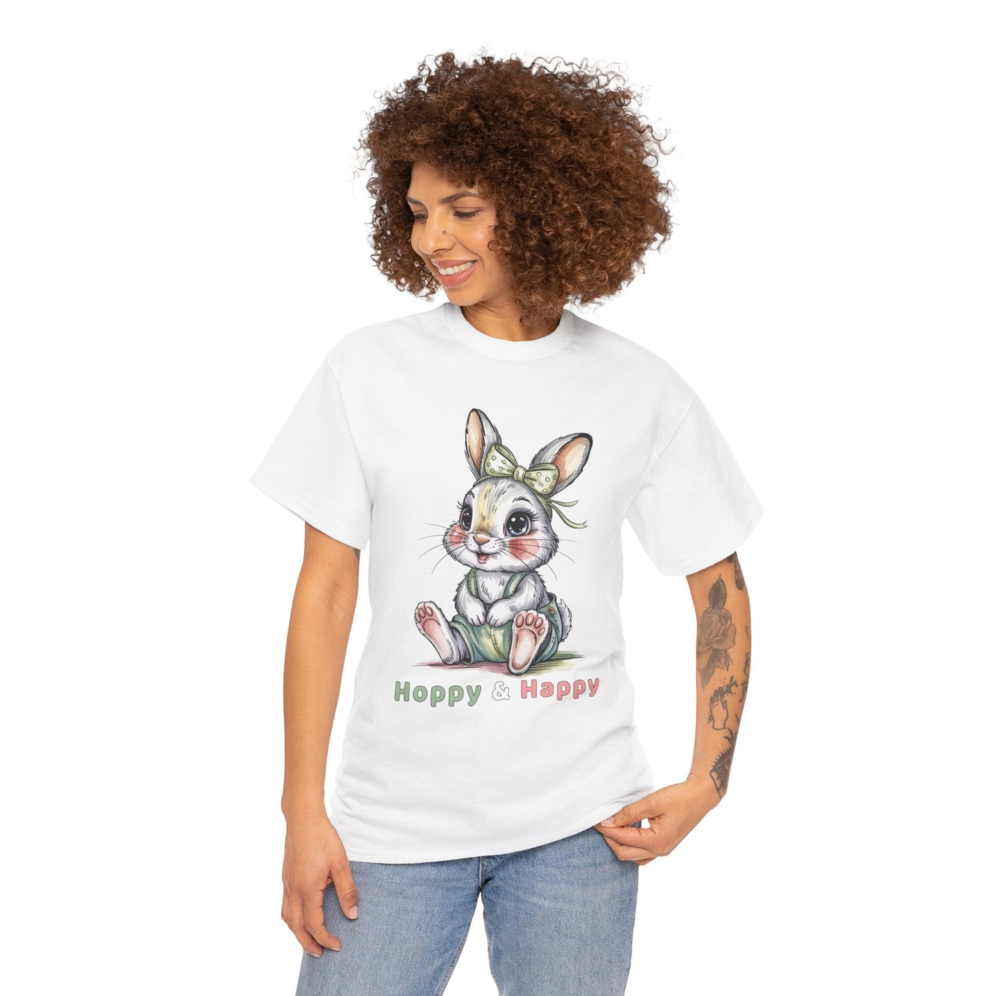 Cute Bunny T-Shirt – “Hoppy & Happy” Easter Rabbit Tee Gift for Kids & Adults - 14848