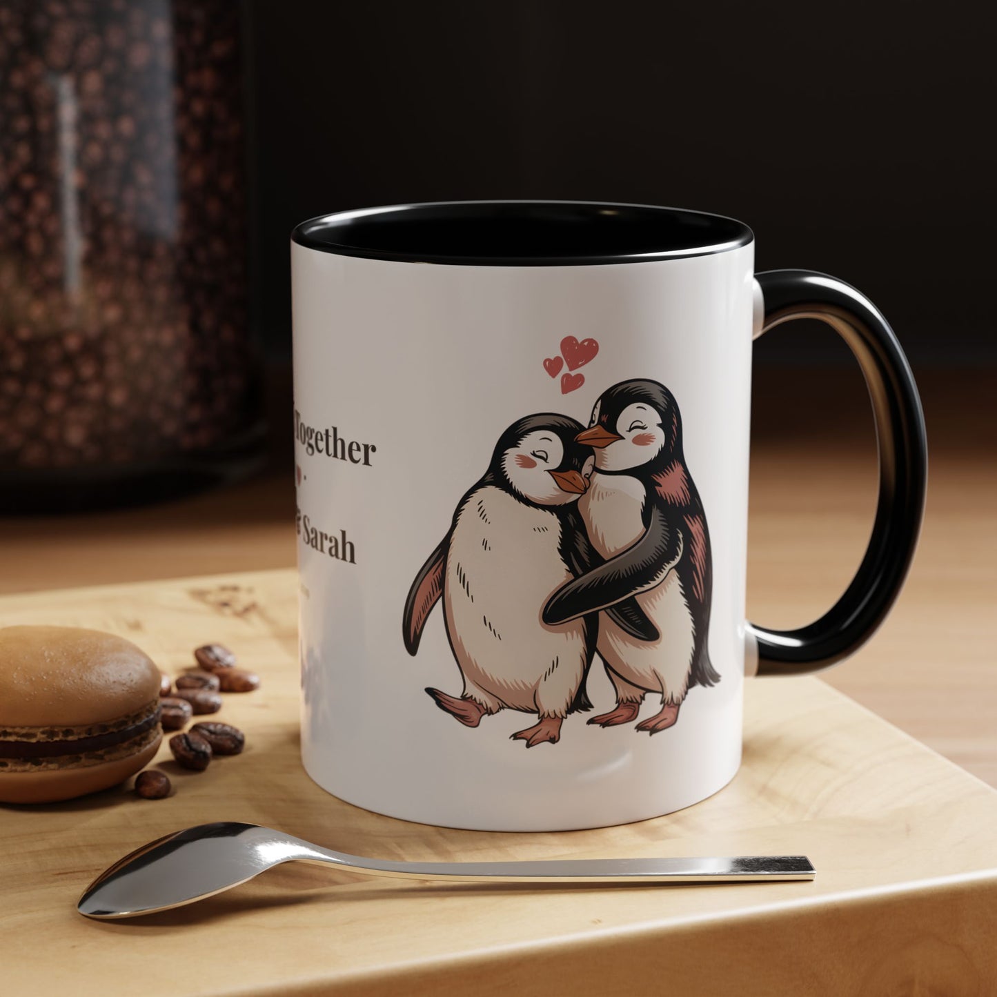 Always Together Personalized Coffee Mug — Penguin Couple with Custom Names & Established Date (11/15 oz) - 14744