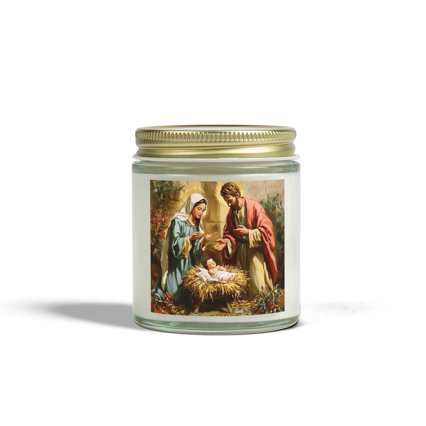 Mary, Joseph &  Baby Jesus- Scented Candles, Coconut Apricot Wax (4oz, 9oz) - 10387