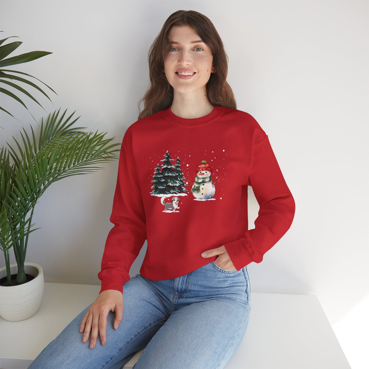 Winter Trees, Snowman, Puppy - Unisex Heavy Blend™ Crewneck Sweatshirt - 10260