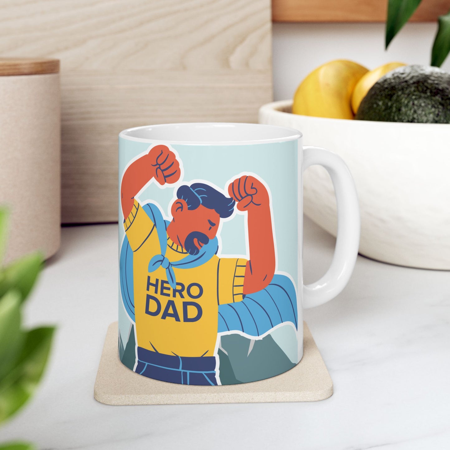 Hero Dad, Happy Father's Day Ceramic Mug - Fun Gift for Dads, Unique Coffee Tea Cup, Father's Day Present, Customizable Design, 11oz & 15oz - 14017