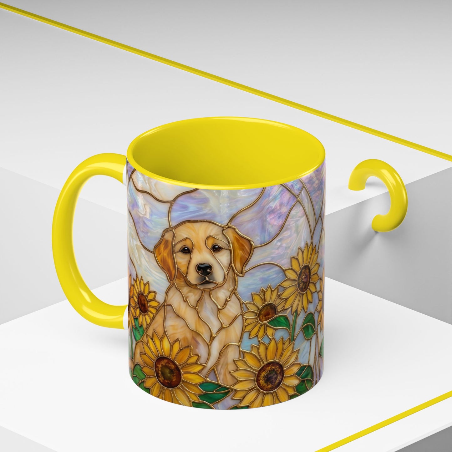 Sunflower Golden Retriever P uppiesAccent Coffee Mug –  Stained Glass Design (11/15 oz) - 14527