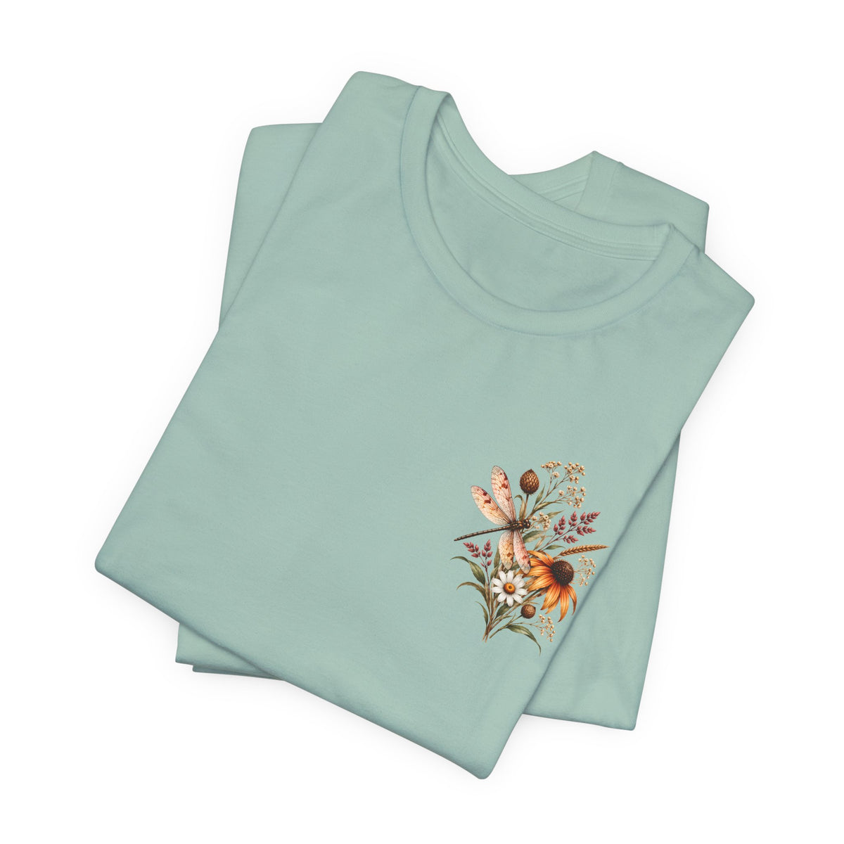 Vintage Wildflower & Dragonfly T-Shirt, Botanical Front & Back Tee - 14549
