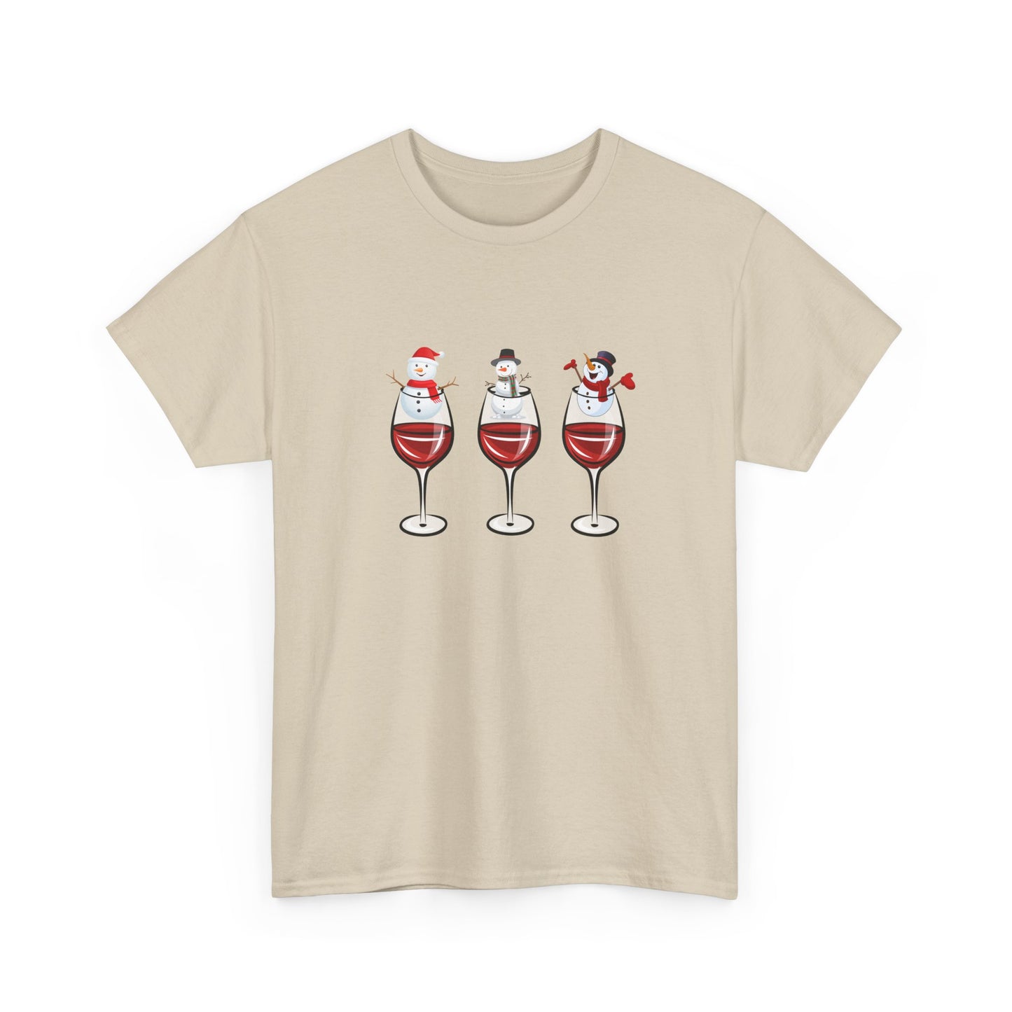 Snowmen & Glass of Wine - Unisex Heavy Cotton Tee