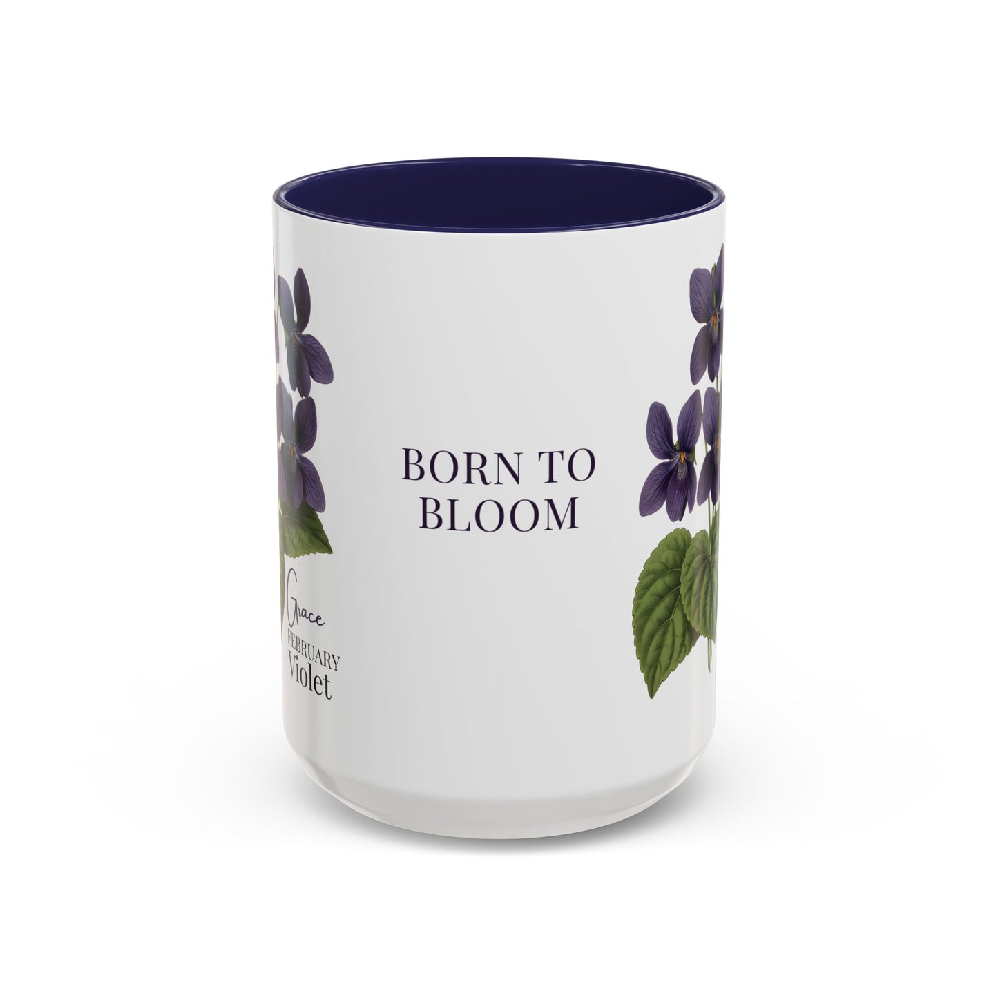 February Birth Flower Violet Mug – Personalized Name Coffee Cup - 14687