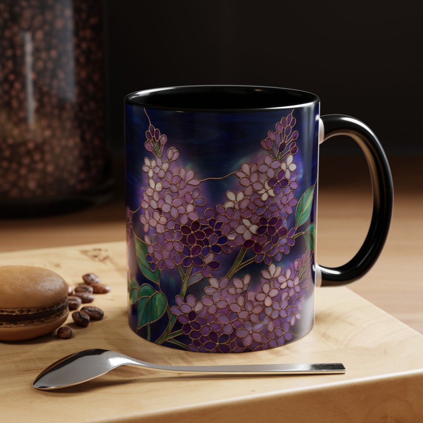 Lilac Blossoms Accent Coffee Mug — Stained Glass Design (11/15 oz) - 14574